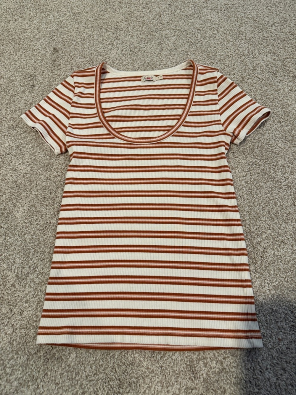 Flaharty Women’s Striped Scoop Neck Tee - Rust